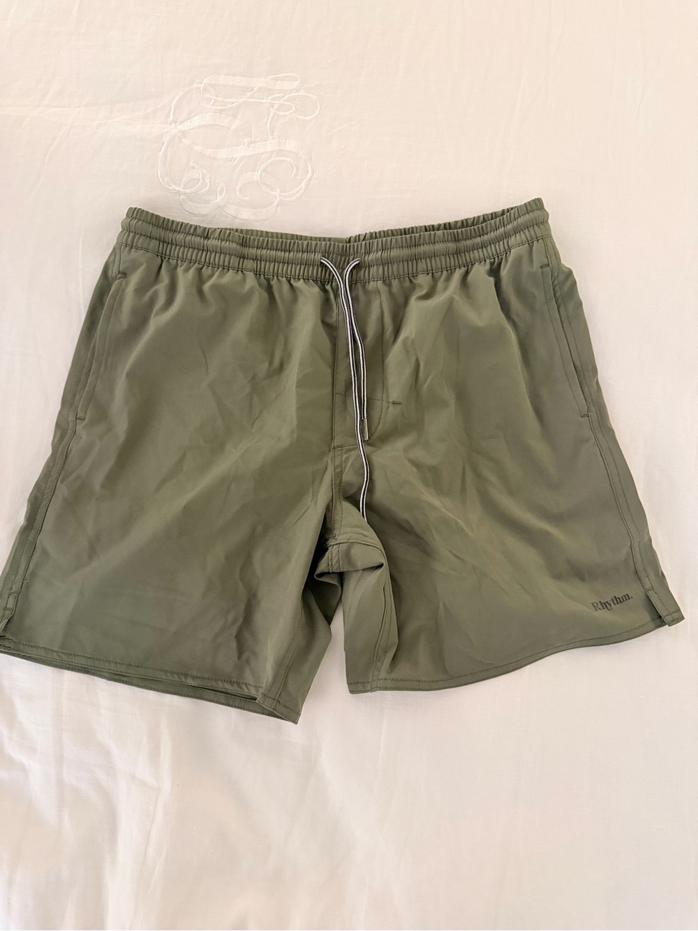 Rhythm. Men's Olive Swim Trunks with Drawstring